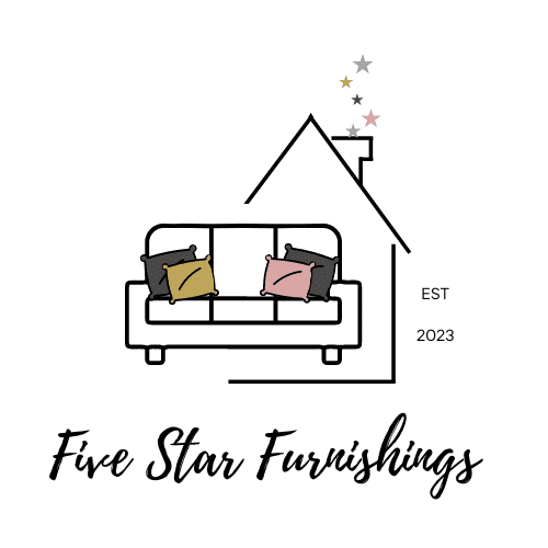 Five Star Furnishings modern, clean logo of sofa and house with chimney.